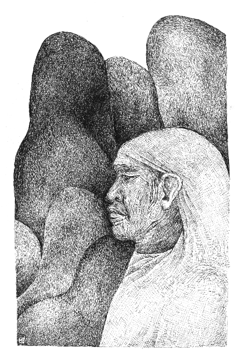 Woman amongst rocks